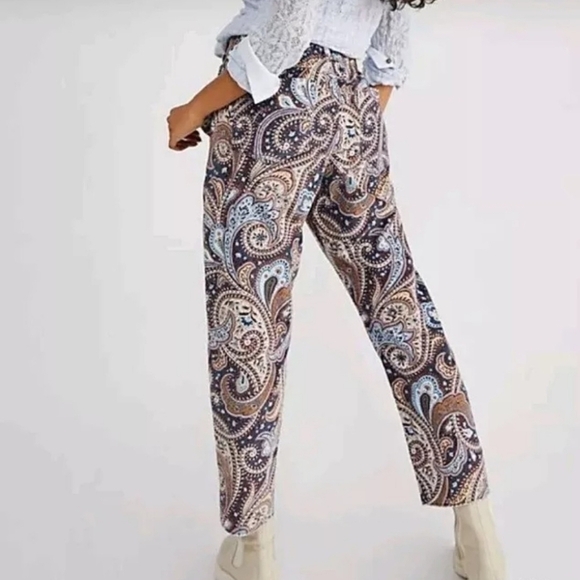 Free People Paisley Ankle Pants - Blue and Brown - Picture 3 of 16